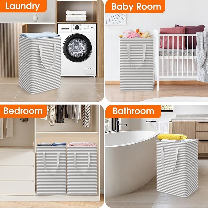 3-Pack Laundry Basket, Collapsible Laundry Hampers, 75L, Gray - Image 7