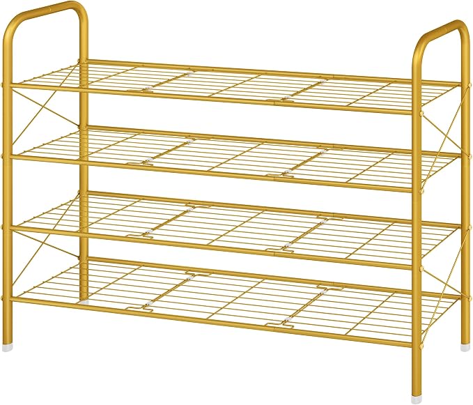 Hoctieon 4 Tier Mesh Style Shoe Rack, Entryway Shoe Shelf, Shoe Storage Organizer, Shoe Rack for Closet, Space Save for Bathroom, Garage, Hallway, Bedroom, Living Room, Gold - Image 9