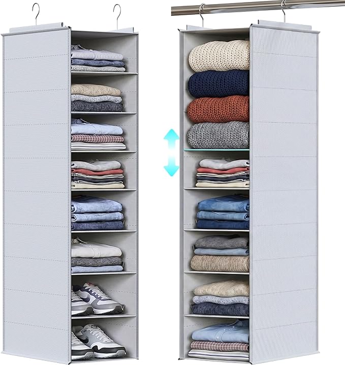 Deep Pocket Hanging Closet Organizer, 8 Tier Hanging Shoe Organizer | Adjustable Shelf Height Closet Organizers and Storage for Sweaters, Shoes, Hoodies & Blankets, Heavy Duty Hanging Shelves by Ofiray-home