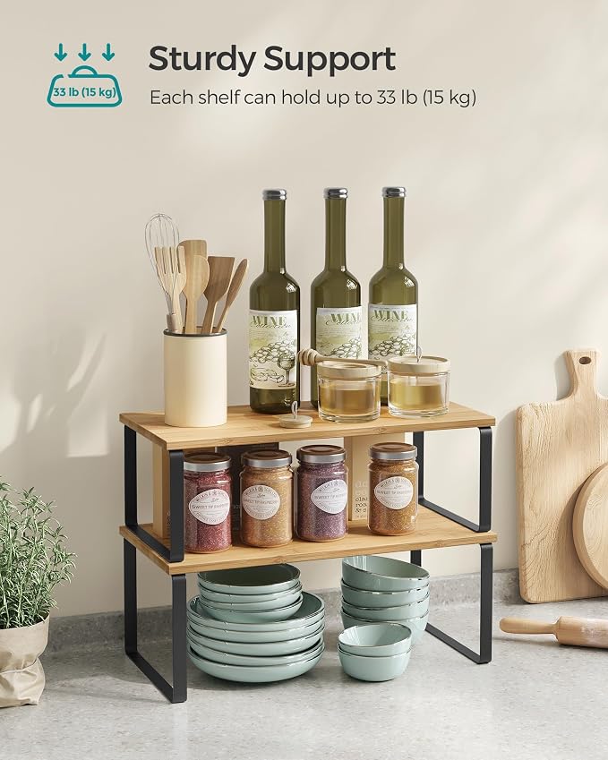 SONGMICS Cabinet Organizer Shelf, Set of 2 Spice Rack, Kitchen Storage - Image 4