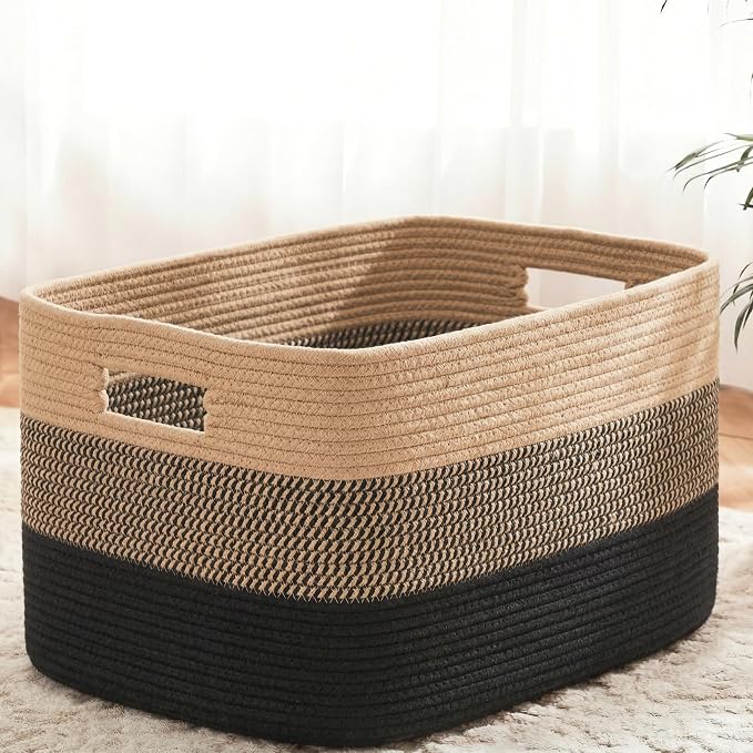 Artfeel Blanket Basket,Rectangle Woven Baskets for Storage,30L Laundry Basket for Decorative Nursery Blanket,Toys,Dirty Clothes and Magazine in Shelves,Baby Room,and Living Room by Artfeel
