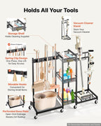 VEVOR Broom Holder with Cleaning Supplies Organizer, Metal Garage Storage - Image 3