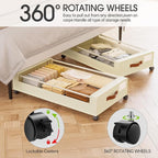 Yecaye 60L Under Bed Storage Containers with Wheels, 2 Pack Under Bed Storage Containers, Underbed Shoe Storage with Clear Window & Label, Rolling Under Bed Metal Drawer for Shoes, Clothes, Beige - Image 3