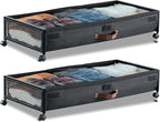 VEVOR Under Bed Storage with Wheels, 36.0 x 18.1 x 7.3 inch, Underbed Containers with Clear Lid, Underbed Shoe Organizer, Rolling Under the Bed Storage Bins for Clothes Shoes Blankets Bedroom, 2 Pack by VEVOR