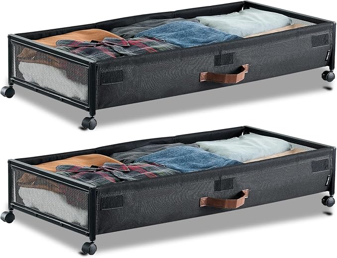 VEVOR Under Bed Storage with Wheels, 36.0 x 18.1 x 7.3 inch, Underbed Containers with Clear Lid, Underbed Shoe Organizer, Rolling Under the Bed Storage Bins for Clothes Shoes Blankets Bedroom, 2 Pack by VEVOR