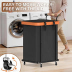 Laundry Hamper with Lid,Leather Patchwork Laundry Basket with Wheels 40Gal - Image 3