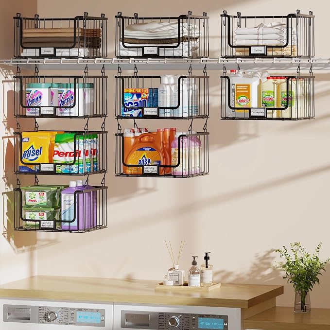 3-Pack Laundry Basket, Wire shelves for Laundry Room Space Saving-Metal Laundry Basket Holder,14.5"D x 10.5"W,Black - Image 5