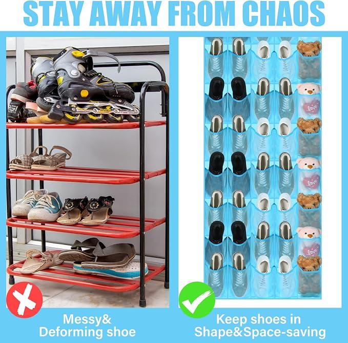 Windyun 1 Pcs 40 Pocket Over the Door Shoe Organizer Hang,Sky Blue - Image 2