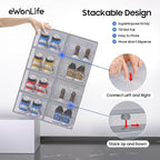 eWonLife Large Shoe Organizer Storage Box with Magnetic Door,12 Pack Clear Plastic Stackable Sneaker Containers for Closet, Connect Left and Right Shoe Box for Entryway, Drop Front, Under Bed (Grey) - Image 5