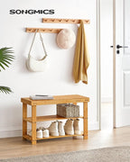 SONGMICS Shoe Rack Bench, 3-Tier Bamboo Shoe Storage Organizer, Entryway Bench, Holds Up to 286 lb, 11.3 x 27.6 x 17.8 Inches, for Entryway Bathroom Bedroom, Natural ULBS04N | Shoe Storage Organizer, Holds Up to 286.6 lb, Natural, BAMBOU Collection ULB... - Image 2