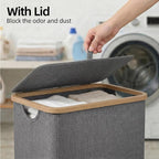 efluky Slim Laundry Basket with Lid, Narrow Laundry Hamper with Removable Bag, Skinny Dirty Clothes Basket with Bamboo Handles for Bathroom, Bedroom & Laundry Room, 65L Grey - Image 2