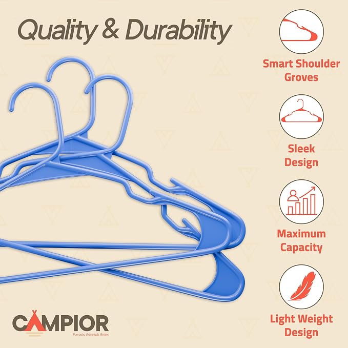 Plastic Clothes Hangers – Heavy Duty Hanger Set, for Organizing Clothes, Dresses, and Coat, Holds Up to 5 lbs, Space-Saving Hangers with Non-Slip Shoulder Grooves, Pack of 80, Blue - Image 3