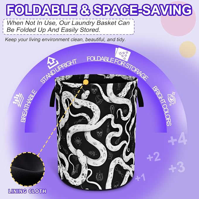 Snake Crawling Laundry Basket Foldable Oxford Cloth Hamper 18.9 x 16.5 Inch - Image 5