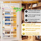 Ofiray-home Over the Door Organizer 5 Tiers,Extra Large Behind Door Storage of 10 Compartments,80 lbs Weight Capacity Over the Door Storage, Door Hanging Organizer for Closet, Diaper Organizer, Beige - Image 2