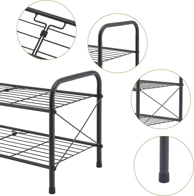 Hoctieon 2 Tier Shoe Rack for Closet, Durable Mesh Style Shoe Rack, Entryway Shoe Shelf, Shoe Storage Organizer for Hallway, Bedroom, Living Room, Wardrobe, Black - Image 9