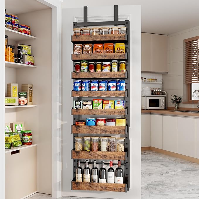 8-Tier Over The Door Pantry Organizer, Heavy-Duty Metal Wall Mount or Hanging Spice Rack, behind the door storage Shelves with Adjustable Basket, Back of Door Organizer for Kitchen Cabinet and Closet - Image 4