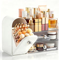 HBlife Makeup Organizer Countertop with Drawers, Vanity Organizers with Brush Holder, Bathroom Counter Organizer for Perfume, Nail Polishes, Lipsticks, Skincare and Eyeshadow Palettes, White Sliver by HBlife
