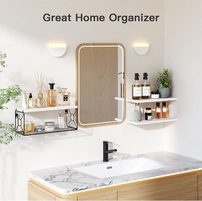 Amada Bathroom Shelves with Storage Basket, Set of 3, White - Image 7