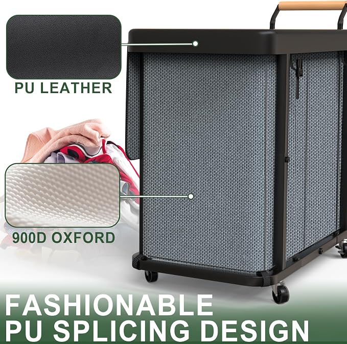 Laundry Hamper 3 Section with Lid,230L Rolling Dirty Clothes Hamper Grey - Image 4