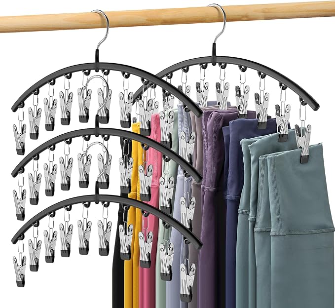 Legging Organizer for Closet, Metal Yoga Pants Hangers 4 Pack w/10 Clips Holds 40 Leggings, Space Saving Hanging Closet Organizer w/Rubber Coated Closet Organizers and Storage, Black - Image 9