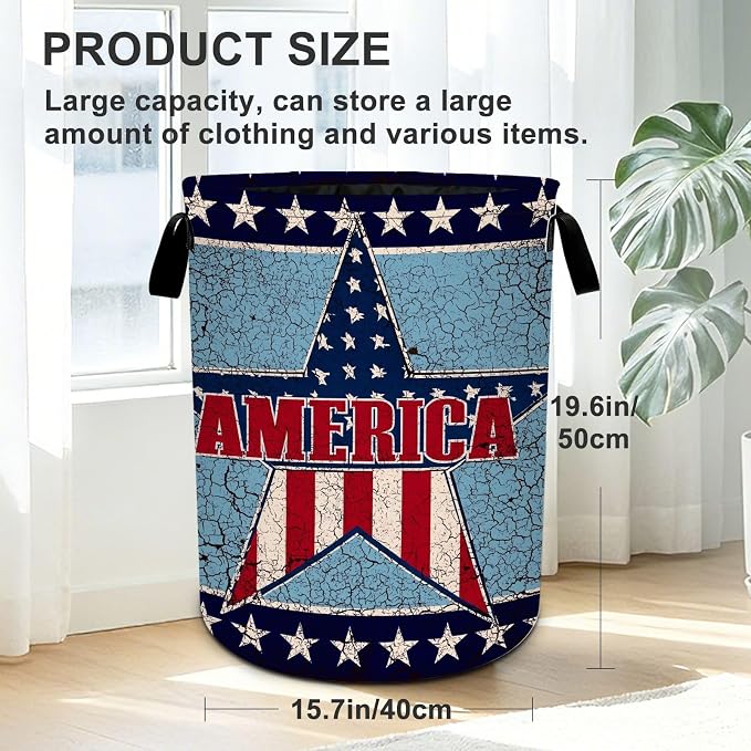 Vintage American Star Laundry Basket Foldable Oxford Laundry Hamper With Handle For Room Bathroom Bedroom - Image 2