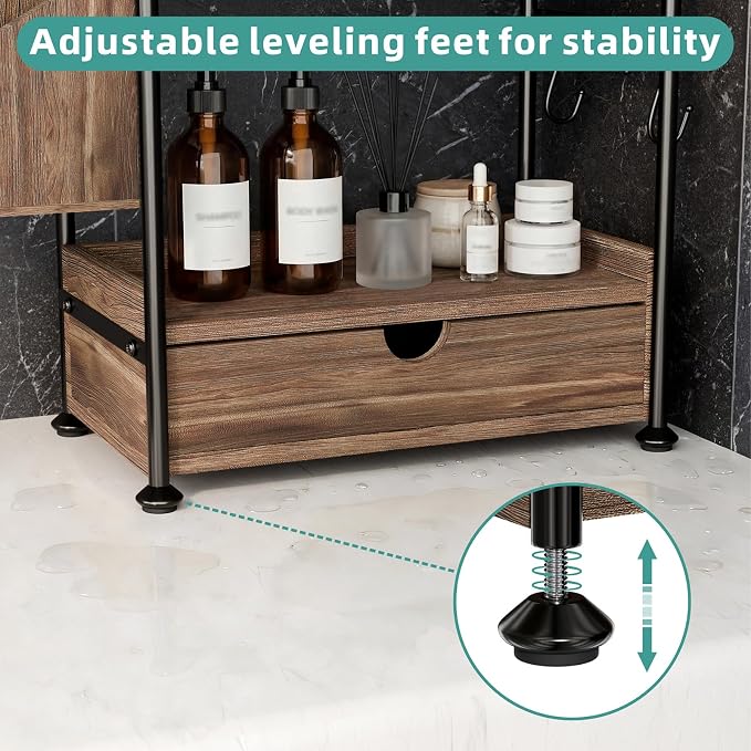 2-Tier Bathroom Counter Organizer with Drawer, Wooden Vanity Skincare Shelf - Image 4
