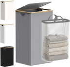 efluky Laundry Basket with Lid and Removable Bag, 100L Tall Laundry Hamper with Bamboo Handles, Aesthetic Dirty Clothes Bin for Laundry Room, Bathroom, Bedroom and Dorm, Silver Grey by efluky
