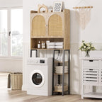Rattan Over The Toilet Storage Cabinet with Adjustable Shelf and Large Space, Bathroom Organizers and Storage Over Toilet with Rattan Door, Metal Stand, Tall Storage Shelves Above Toilet, Natural - Image 6