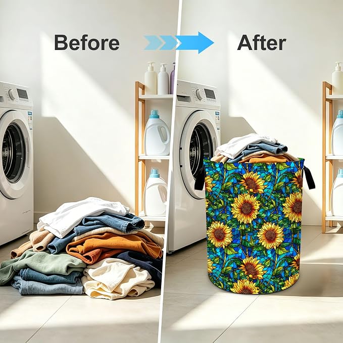Sunflowers Laundry Basket Foldable Oxford Laundry Hamper With Handle For Room Bathroom Bedroom - Image 6