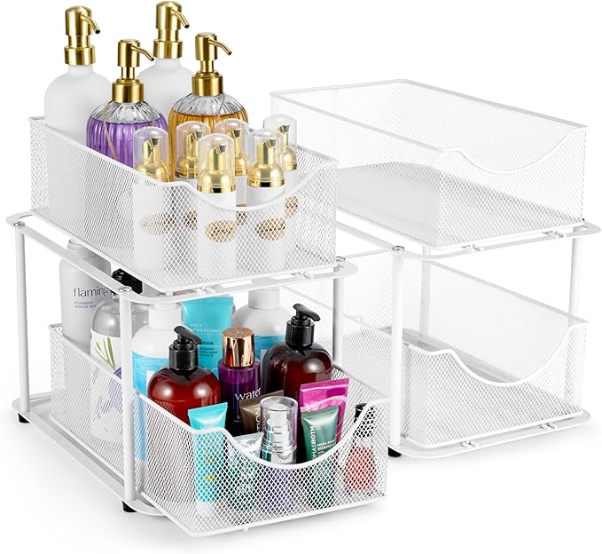 Sorbus Pull-Out Under Sink Organizer, Mesh Construction (White, 2 Pack) by Sorbus