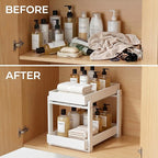 Bamboo Under Sink Storage 2 Tier Pull Out Cabinet Organizer Slide Out Under Sink Storage Shelf Undersink Organizers Shelves for Kitchen Bathroom Organization (White, 2 Pack) - Image 7