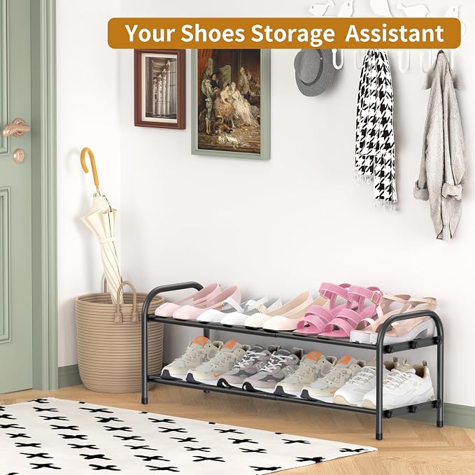 Hleelomi 2-Tier Metal Expandable Shoe Rack for Closet and Entryway, Black - Image 6