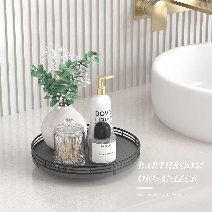 AMH10-Inch Natural Slate Lazy Susan with Black Raised Iron Rim - Image 2