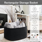 Goodpick Large Woven Rope Blanket Basket, Rectangle, Black, 75L - Image 7