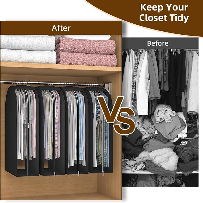 Black Garment Bags for Hanging Clothes, 4-Pack, 43" - Image 7