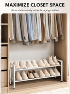 Bumusty 2 Tier Expandable Shoe Rack for Closet, White | 18"-33" Adjustable Shoe Rack for Entryway, Small Shoe Organizer for Dorm, Front Door, Sturdy Metal - Image 4