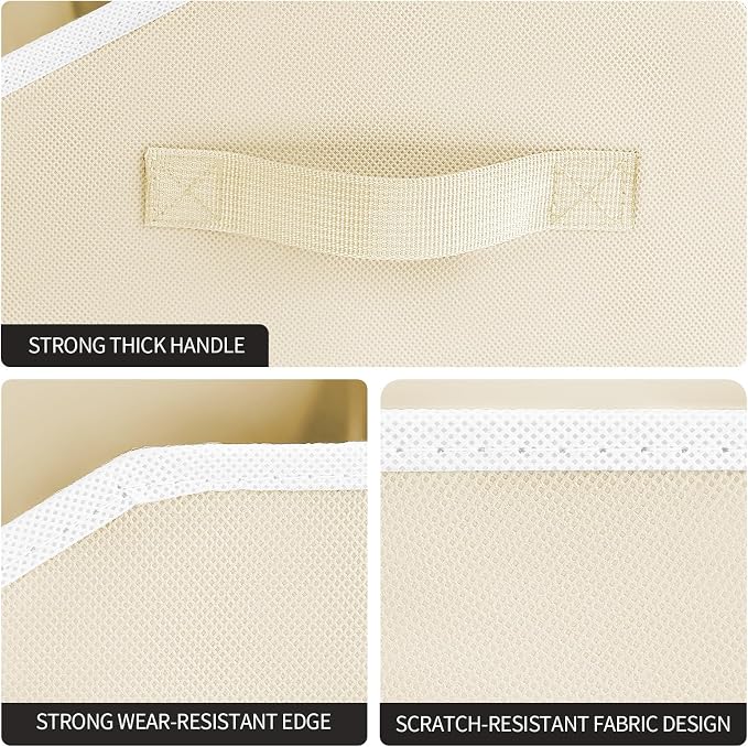 Homsorout Storage Bins for Shelves - Large Trapezoid Closet Shelf Organizer, Fabric Organization Bins with Handles, Storage Baskets for Clothes, Towel, Purse, 6 Pack, Beige - Image 5
