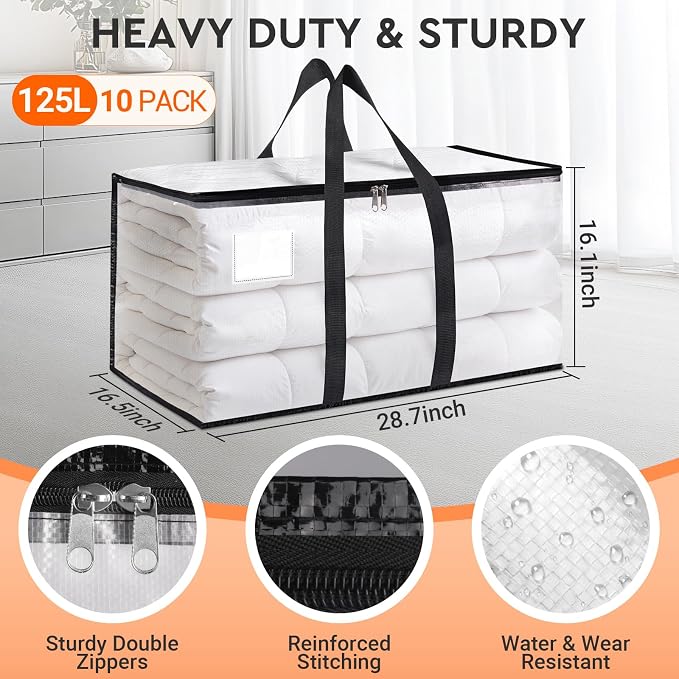 HomeHacks Large Moving Bags, Heavy Duty Clear Storage Bags, 10 Pack 125L - Image 2