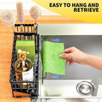 Cisily Kitchen Sink Caddy Organizer with High Brush Holder, Sponge Holder for Sink, 304 Rustproof Stainless Steel, Countertop Soap Dispenser Organizer, Black with Towel Rack, 9.25 - Image 2