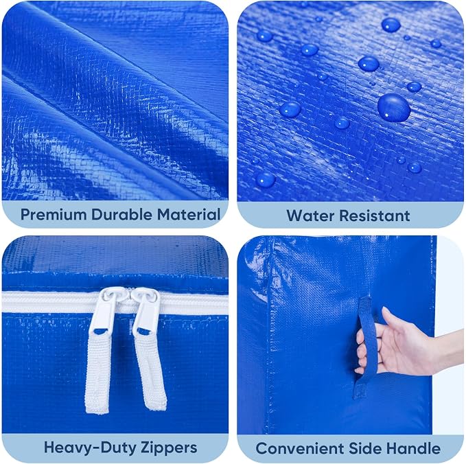 BALEINE 8-Pack Oversized Moving Bags with Reinforced Handles, Heavy-Duty Storage Tote for Clothes, Moving Supplies (Royal Blue, 8-Pack) - Image 7