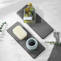 Razborci 2PCS Bathroom Trays, Water Absorbing Diatomite Stone Quick Drying Mat for Kitchen Counter, Dish Rack Soap Dispenser Sponge Holder Caddy Sink Vanity Organizer, Dark Gray Slate,9"x3.5" by Razborci