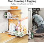 PXRACK Under Sink Organizer, Adjustable Height, 2 Tier Pull Out Under Cabinet Organizer, Slide Out Thickened Metal Under Sink Storage for Kitchen Bathroom Laundry Pantry Cabinet, White, Small-2-Pack - Image 4