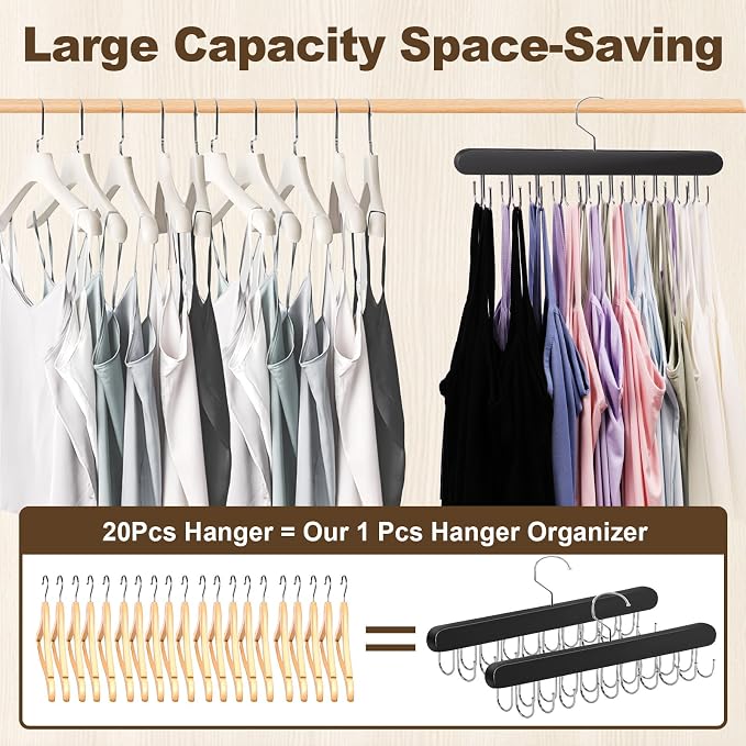 2 PCS Tank Top Hanger, Bra Hanger for Closet Organizer Space Saving | Premium Bra Hangers, Tank Top hangers with 40 hooks, 360°Rotating Closet Organizers and Storage for Bras, Tank Top, Belts - Image 3