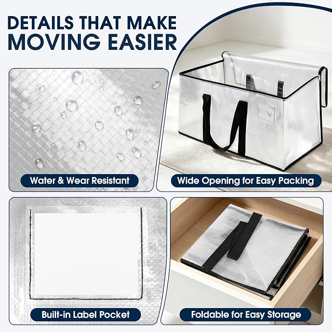 HomeHacks Moving Bags, Heavy Duty Storage Bags for Clothes, 4 Pack 93L - Image 6
