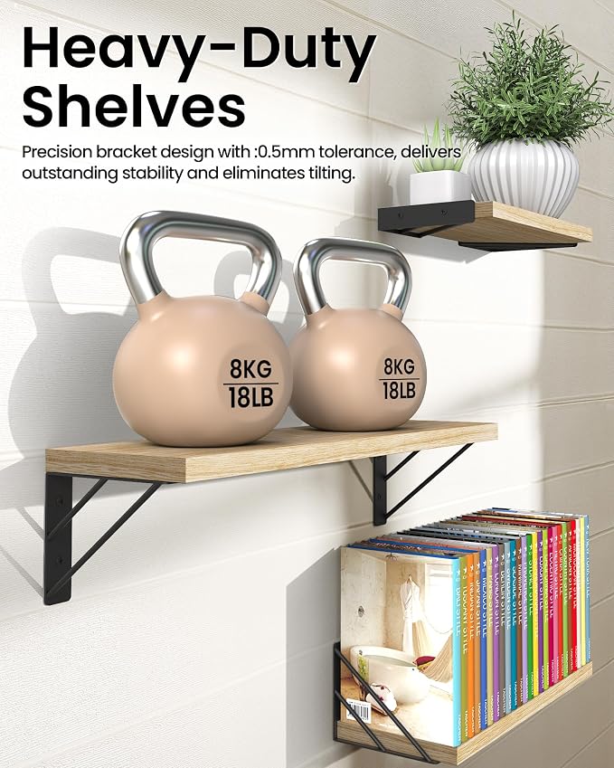 BAYKA Wall Shelves for Bedroom Decor, Floating Wall Shelves for Living Room Kitchen Storage, Wall Mounted Rustic Wood Floating Shelves for Kids Books, Corner Shelves for Bathroom(Brown，Set of 3) - Image 5