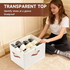 2-Pack Shoe Organizer for Closet, Foldable Shoe Storage Container with Adjustable Dividers & Clear Lid, Holds Up to 12 Pairs, Space-Saving Shoe Boxes, White - Image 4