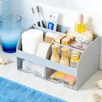 Makeup Organizer with 2 Drawers, Cosmetic Storage for Dresser Vanity and Bathroom Countertop,Make up organization and Skincare Storage with Beauty Brush Holder, Cosmetic Display Case (Grey) - Image 2