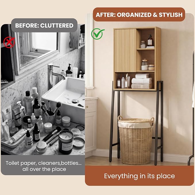 Over The Toilet Storage Cabinet,24" W Bathroom Organizer, Oak - Image 5
