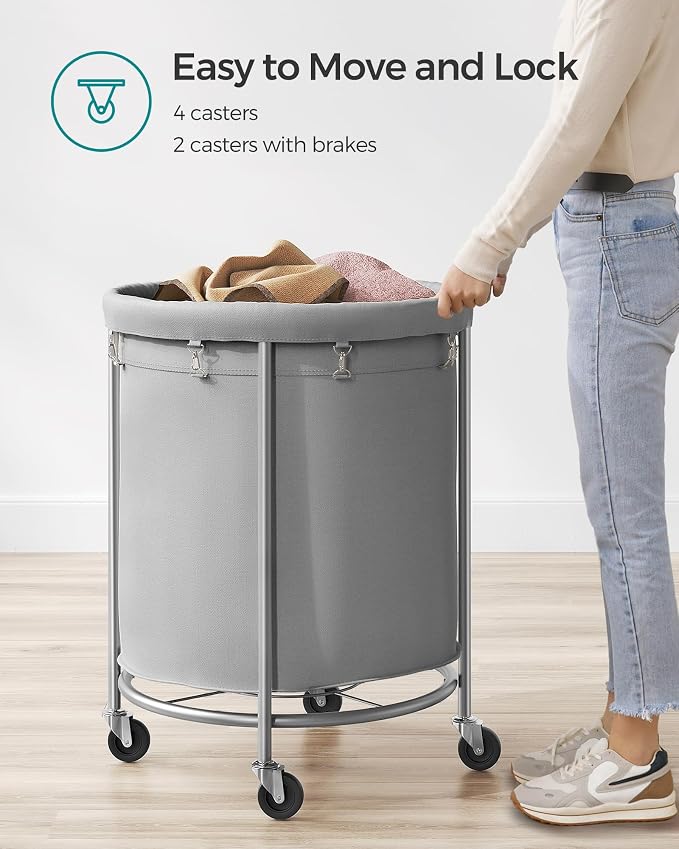 SONGMICS Laundry Basket with Wheels,190L, Steel Frame, Removable Bag - Image 8