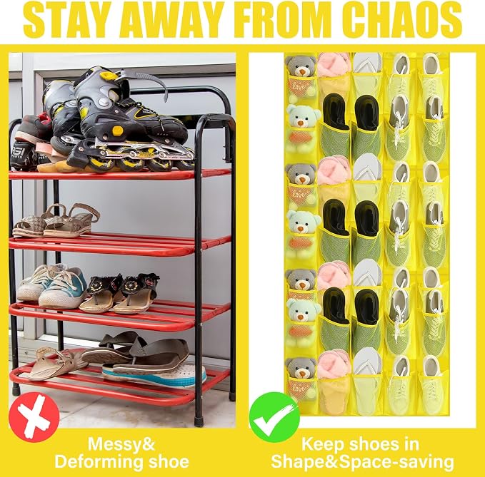 Windyun 1 Pcs 40 Pocket Over the Door Shoe Organizer Hang,Yellow - Image 5
